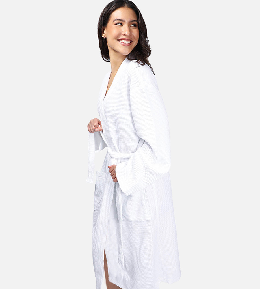 White 100% French Flax Linen Waffle Robe – Bed Threads